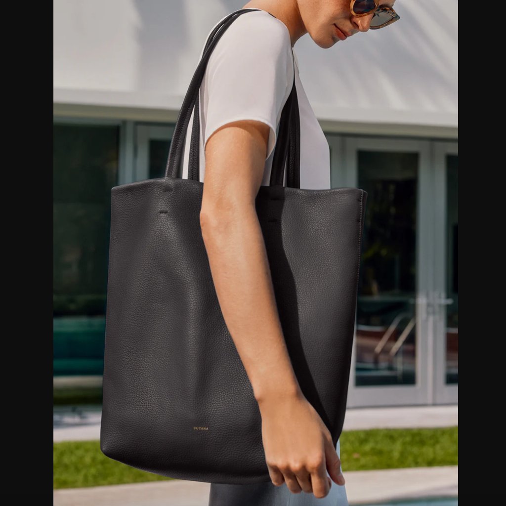 Nwt Cuyana Tall Easy Tote Pebbled Leather In Charcoal